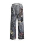 Distressed Paisley Bandana Flared Straight-Leg Pants