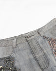 Distressed Paisley Bandana Flared Straight-Leg Pants