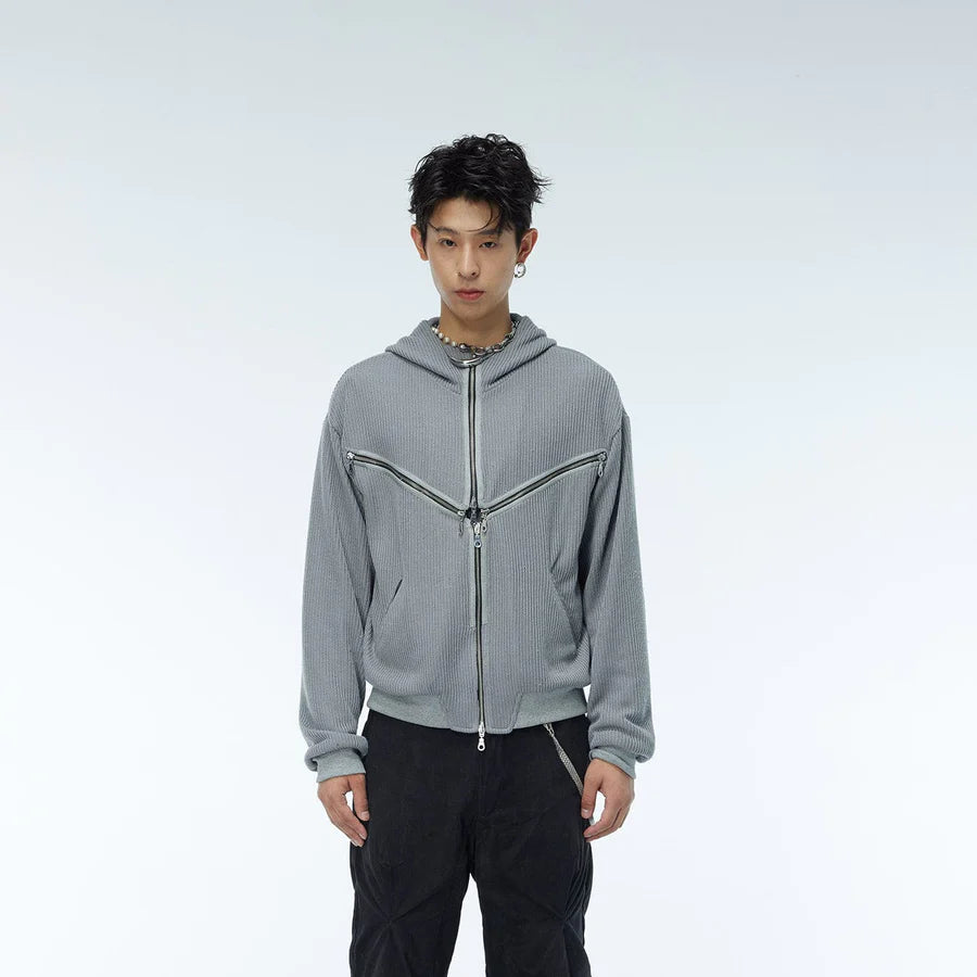 WHISTLEHUNTER Cross Zipper Knitted Zip-Up Hoodie